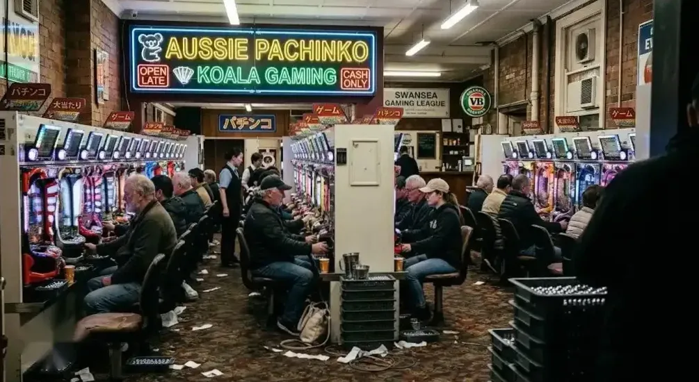 Players at tournament seats under neon