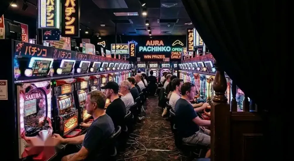 Vintage pachinko machines in the members Vault floor